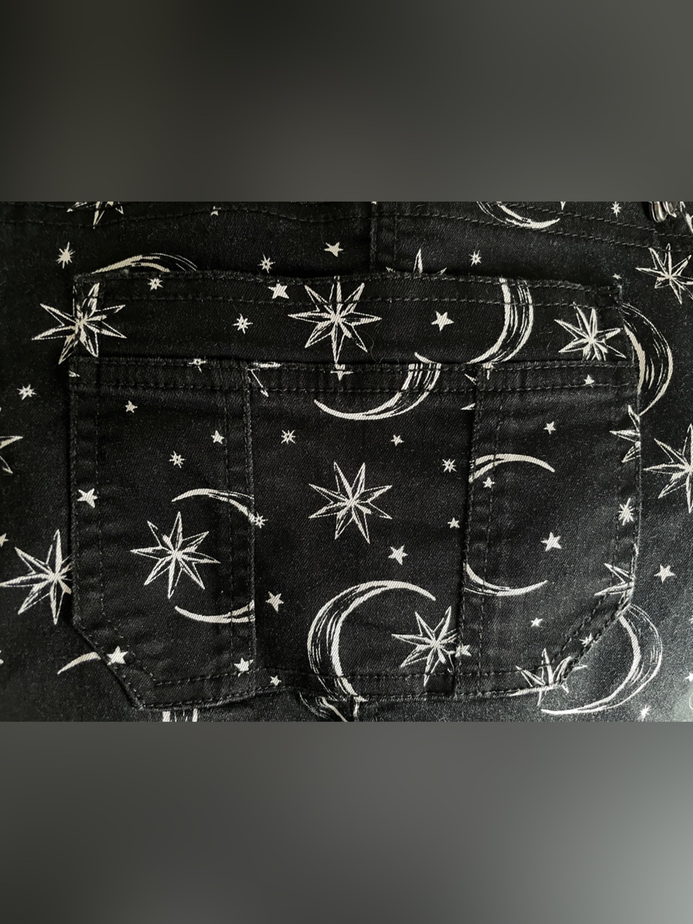 HT Denim Celestial Moon & Stars Short Overalls Black Goth Grunge Alternative - Picture 6 of 11